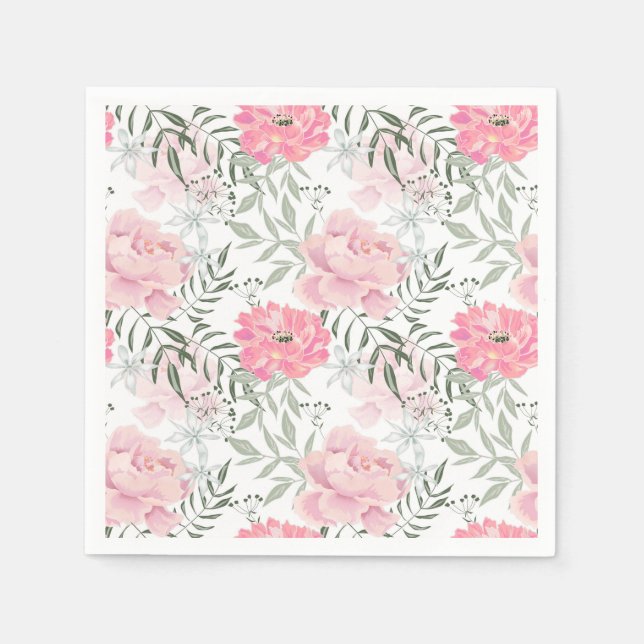 Peonies pink rose flowers flower garden bouquet napkins (Front)