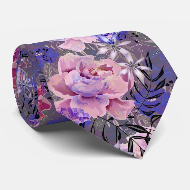 Peonies pink rose flowers flower garden bouquet neck tie (Rolled)