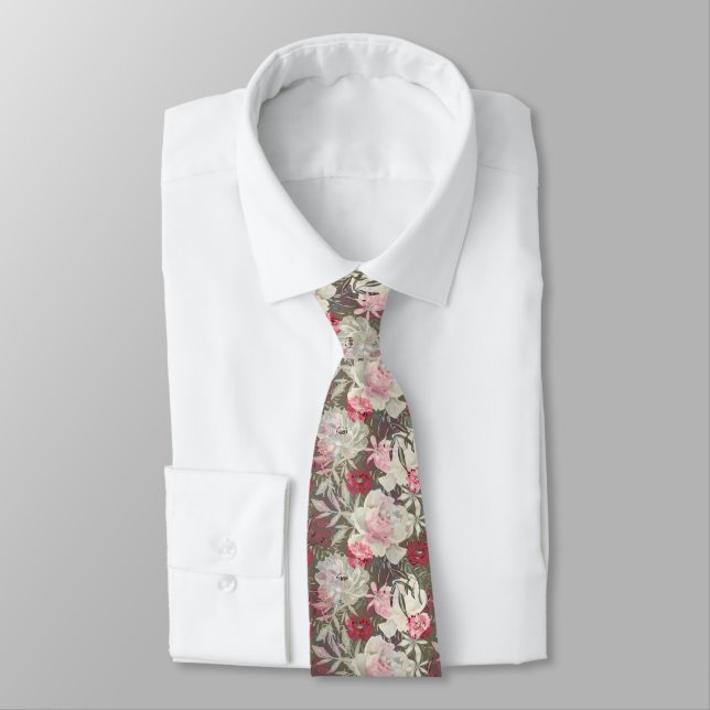 Peonies pink rose flowers flower garden bouquet  neck tie (Tied)