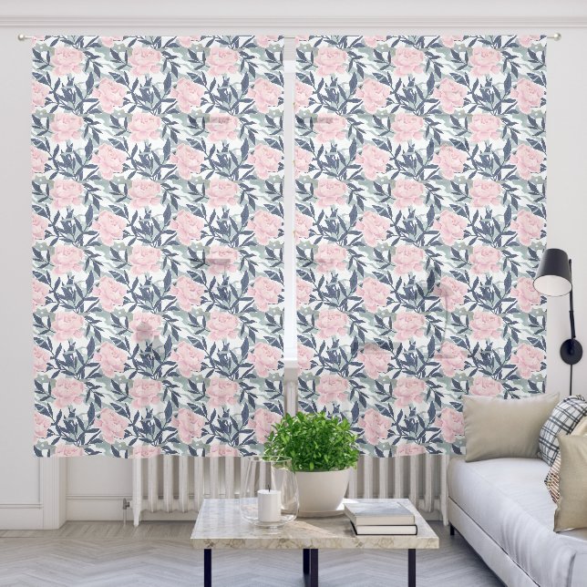 Peonies pink rose flowers flower garden bouquet  sheer curtains (Living Room)