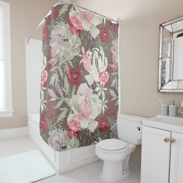Peonies pink rose flowers flower garden bouquet shower curtain (In Situ)