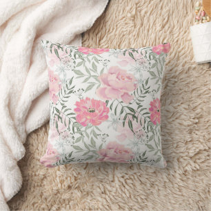 Peonies pink rose flowers flower garden bouquet throw pillow