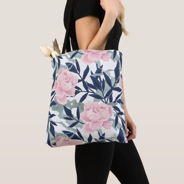 Peonies pink rose flowers flower garden bouquet tote bag (Close Up)