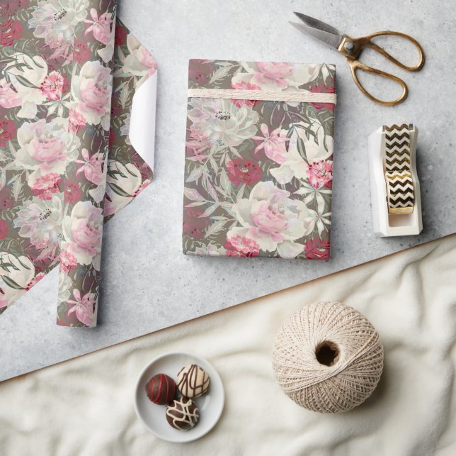Peonies pink rose flowers flower garden bouquet  wrapping paper (Crafts)