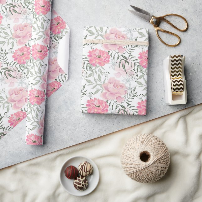 Peonies pink rose flowers flower garden bouquet wrapping paper (Crafts)