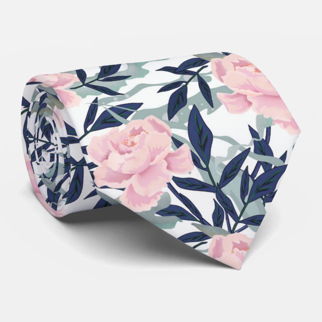 Peonies pink rose flowers flower personalized neck tie (Rolled)