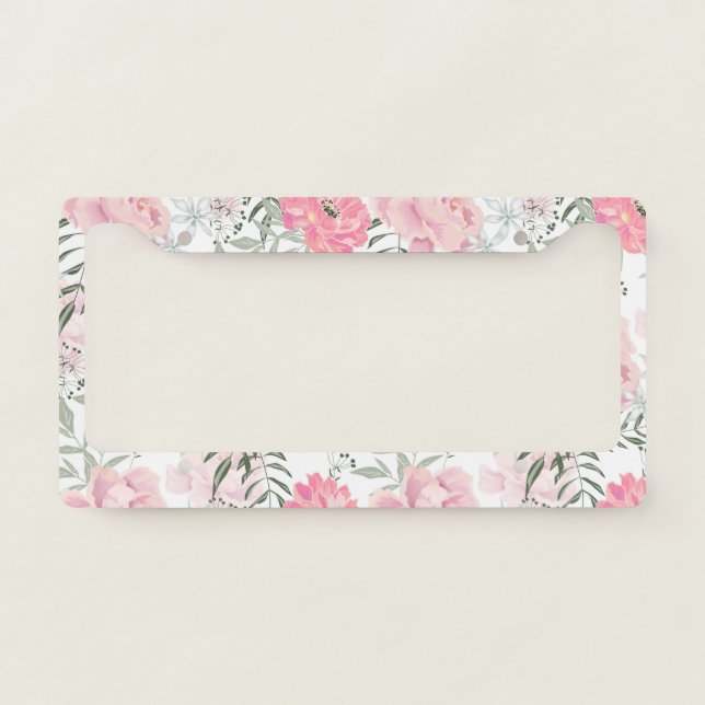 Peonies pink rose flowers  license plate frame (Front)