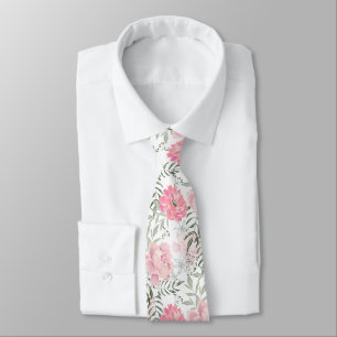 Peonies pink rose flowers neck tie