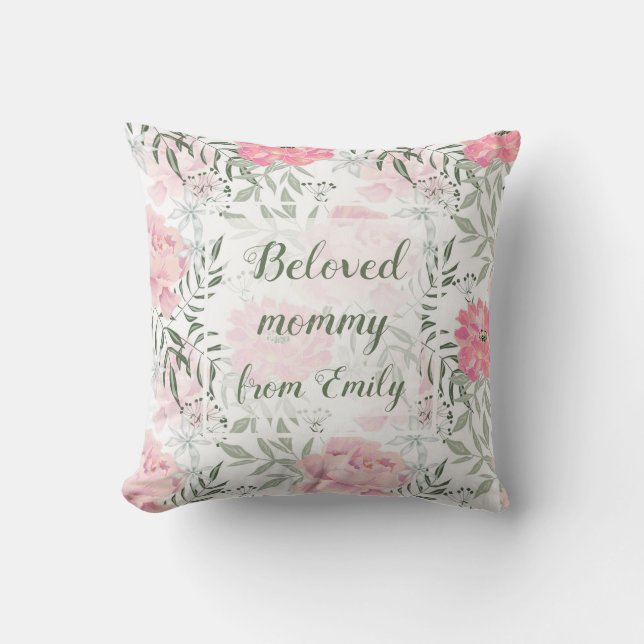 Peonies pink rose flowers personalized throw pillow (Front)