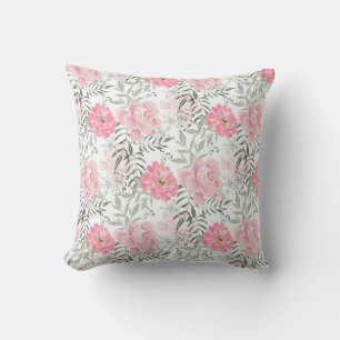Peonies pink rose flowers throw pillow