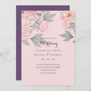 PEONIES Pink Sage Peach Wedding BUDGET Invite