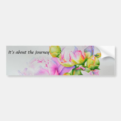 Peonies pink white watercolor floral painting bumper sticker