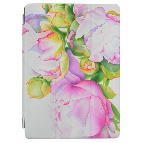 Peonies pink white watercolor floral painting iPad air cover