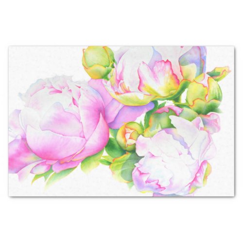 Peonies pink white watercolor floral painting tissue paper