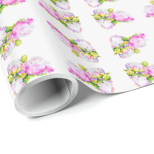 Peonies, pink, white, watercolor floral painting wrapping paper (Roll Corner)