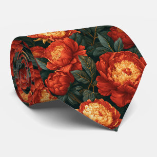 Peonies Print Anniversary Fall Wedding Neck Tie