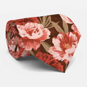 Peonies Print Boyfriend Fall Wedding Neck Tie