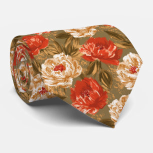 Peonies Print Businessman Floral Wedding Neck Tie