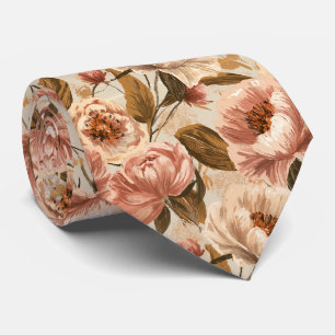 Peonies Print Businessman Greenery Wedding Neck Tie