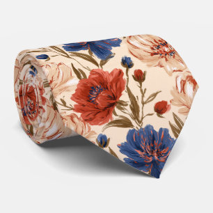 Peonies Print Groom Wildflower Wedding Neck Tie