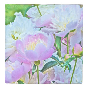 "PEONIES" QUEEN DUVET/PASTEL COLORS DUVET COVER