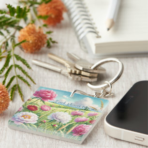 Peonies & Quote Keychain