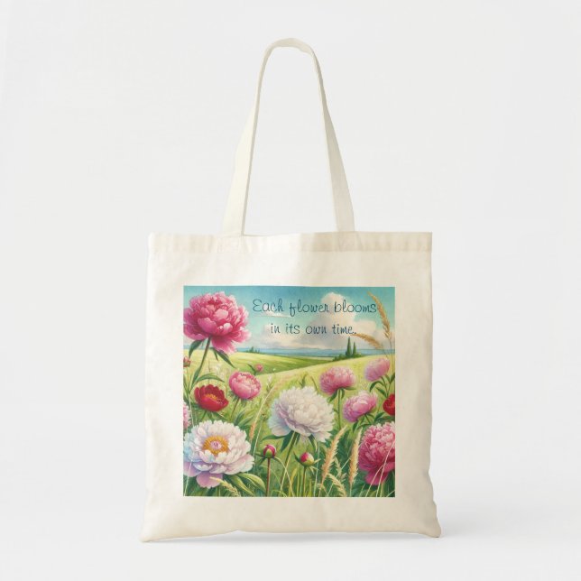 Peonies & Quote  Tote Bag (Front)