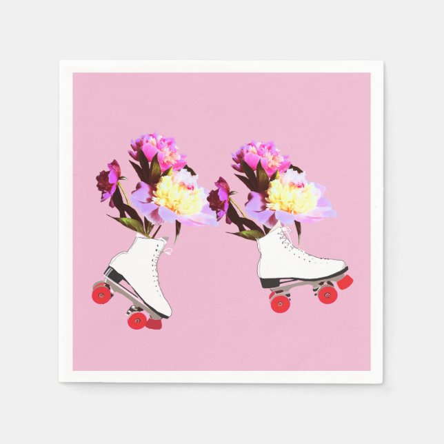 Peonies, Roller Skates  Cocktail Napkin (Front)