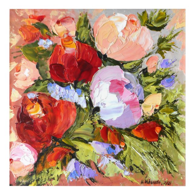 Peonies Rose abstract oil painting of flower Acrylic Print (Front)
