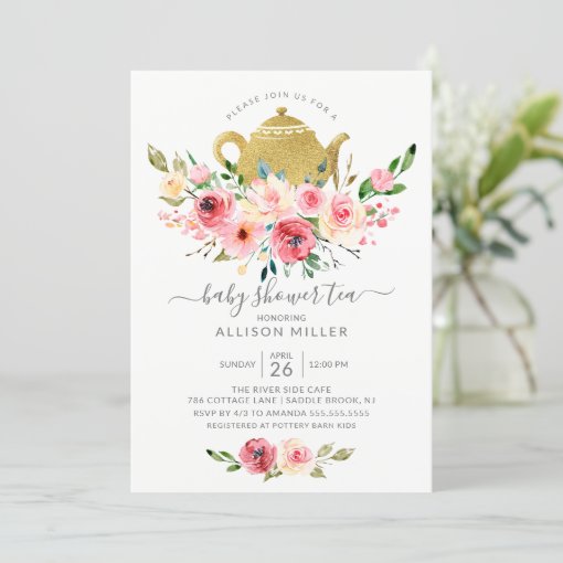 Peonies Rose Floral Baby Shower Tea Invitation | Zazzle