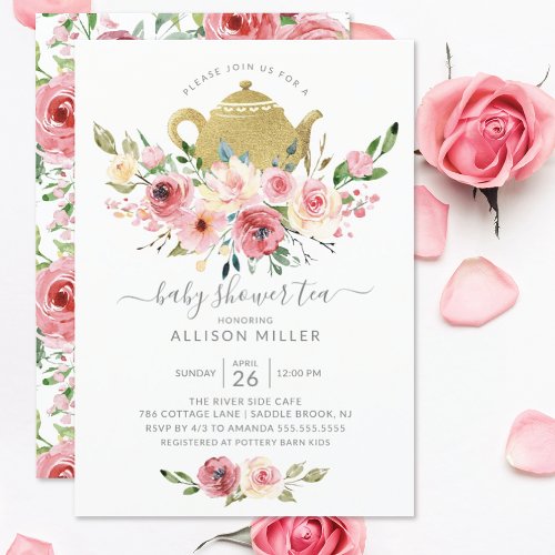 Peonies Rose Floral Baby Shower Tea Invitation