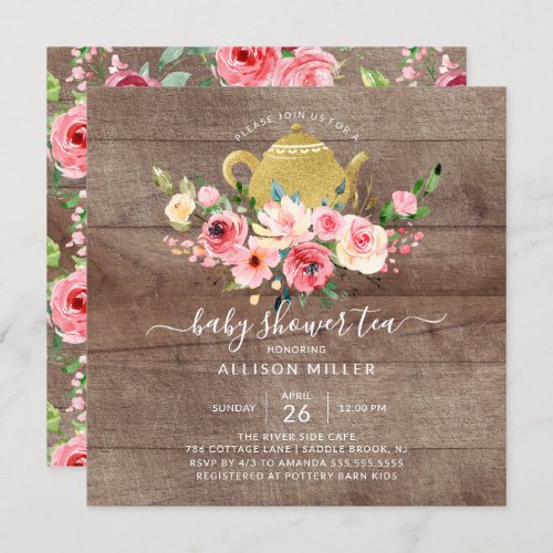 Peonies Rose Floral Baby Shower Tea Invitation