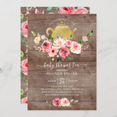 Peonies Rose Floral Baby Shower Tea Invitation