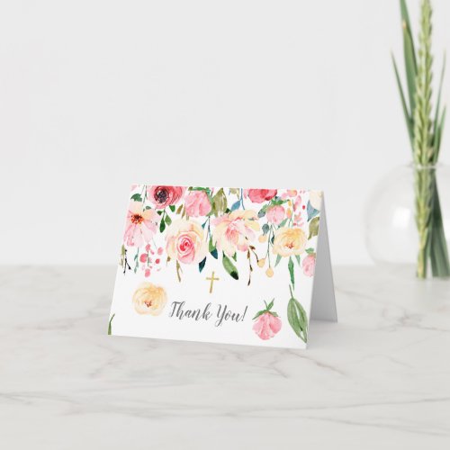 Peonies Rose Floral Communion Thank You Note