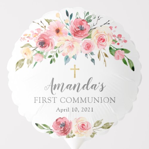 Peonies Rose Floral  First Communion Balloon