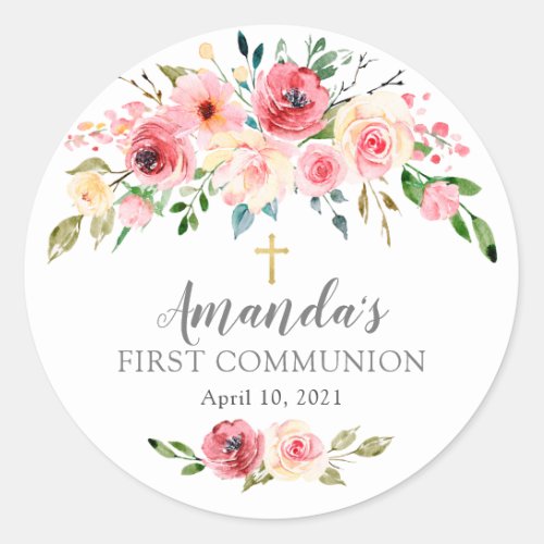 Peonies Rose Floral First Communion Sticker