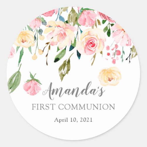 Peonies Rose Floral First Communion Sticker