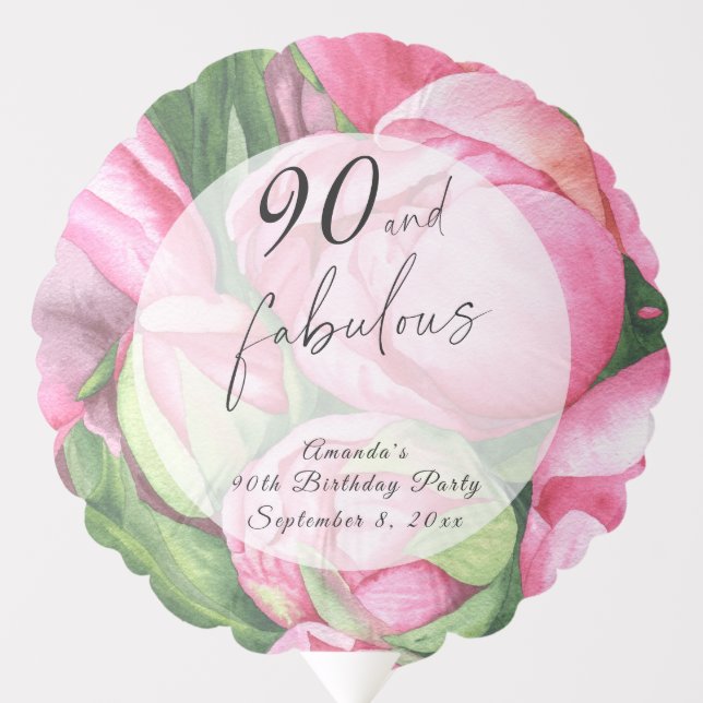 Peonies Roses 90th Birthday Party  Balloon (Front)