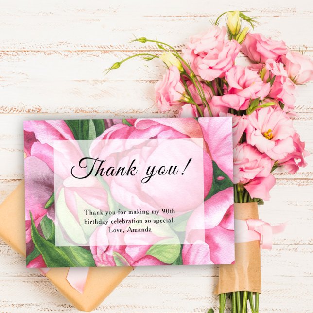 Peonies Roses 90th Birthday Party Thank You Card (Creator Uploaded)