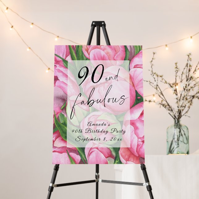 Peonies roses flowers 90th Birthday Party Foam Board (In Situ (Stand))