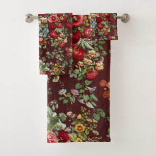 Peonies & Roses Vintage Chintz Floral Pattern Bath Towel Set