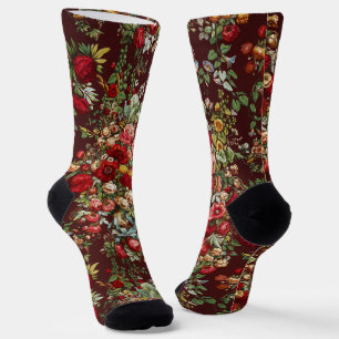 Peonies & Roses Vintage Chintz Floral Pattern Socks