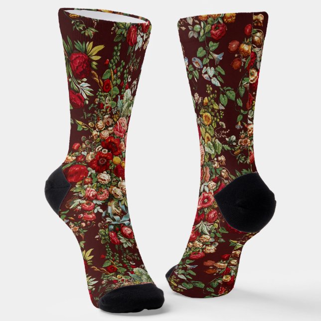 Peonies & Roses Vintage Chintz Floral Pattern Socks (Angled)