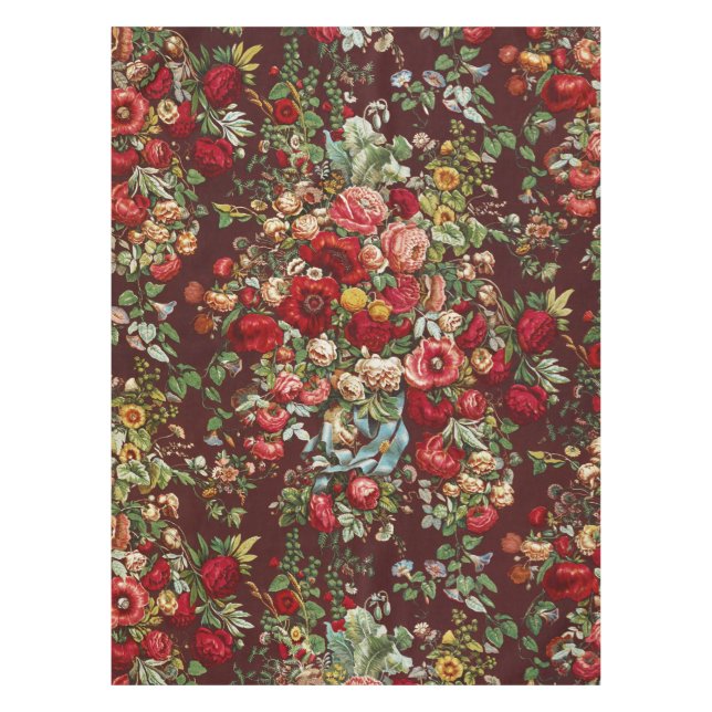 Peonies & Roses Vintage Chintz Floral Pattern Tablecloth (Front)