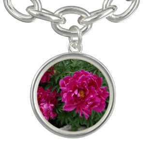 Peonies Round Charm Bracelet, Silver Plated Bracelet