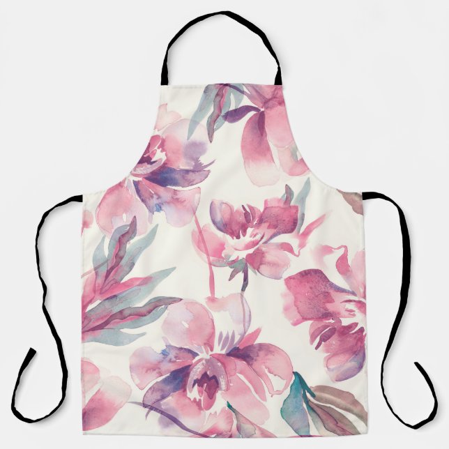 Peonies Seamless Pattern. Watercolor Background.  Apron (Front)