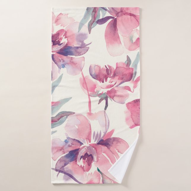 Peonies Seamless Pattern. Watercolor Background.  Bath Towel (Bath Towel)