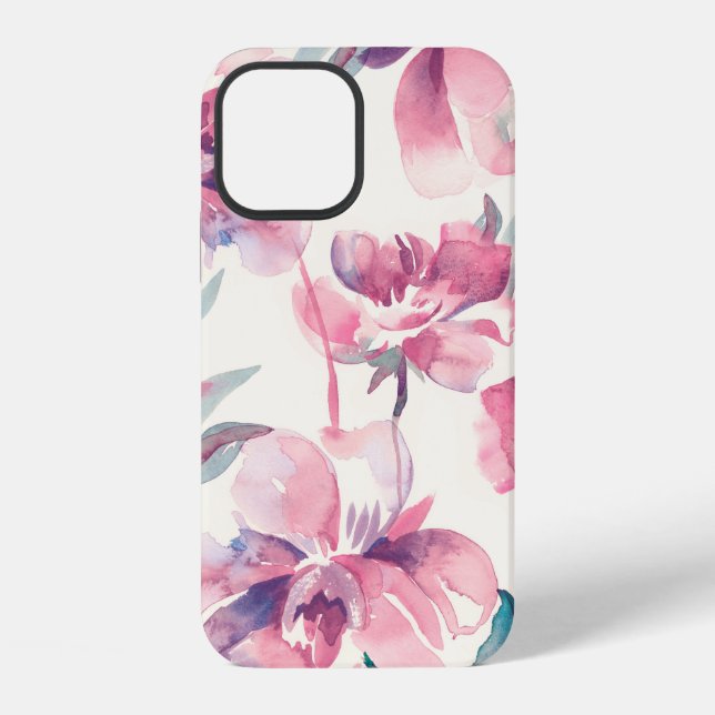 Peonies Seamless Pattern. Watercolor Background.  Iphone Case (Back)