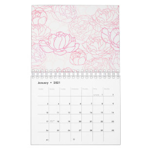 Peonies Sketch Delicate Flower Pretty Floral Calendar
