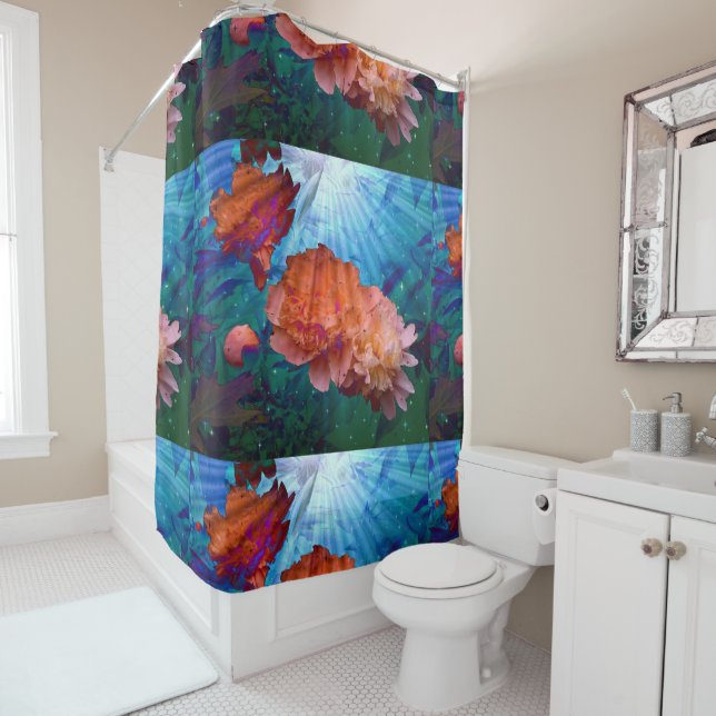 Peonies Under Water Shower Curtain (In Situ)